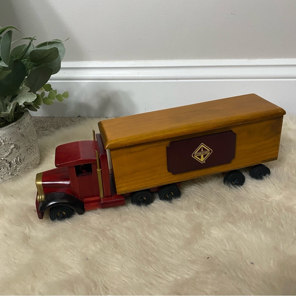 Vintage International Wood Semi Truck and Trailer Storage